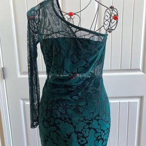 Green Leopard Print One Shoulder Mini Dress